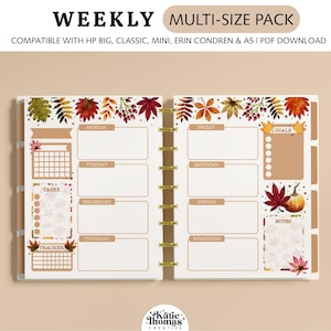 WEEKLY Horizontal Planner Inserts fits Happy Planner Classic, Big & Mini, Erin Condren and A5 Size Planners, Autumn Leaves Fall Harvest