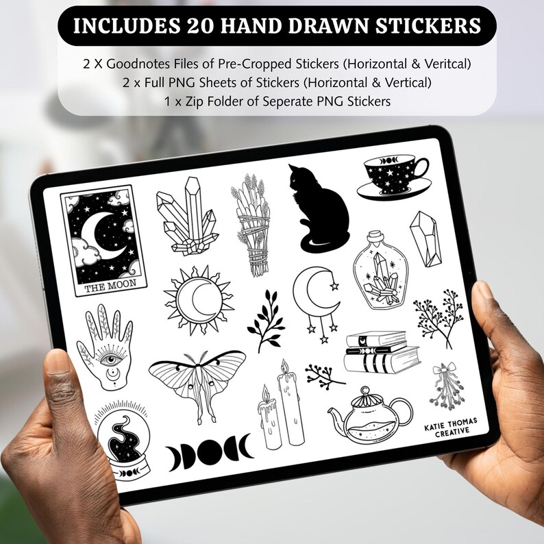 Witchy Digital Stickers Compatible with Goodnotes | 20 Mystical and Tarot-Themed Planner PNGs for iPad & Android Planning image 6
