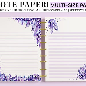 Amethyst Crystal Printable Planner Inserts, Printable Stationery for Happy Planner Classic, Big, Mini, Erin Condren and A5 Planner Sizes