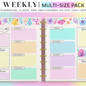 WEEKLY Planner Inserts for Happy Planner Classic, Big & Mini, Erin Condren and A5 Size Planners, Rainbow Floral Planner Pages