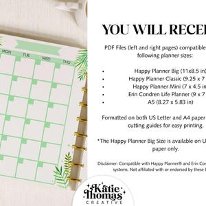 MONTHLY Printable Planner Inserts fits Happy Planner Classic, Big, Mini, Erin Condren and A5 Sizes, Plant Lady, Plant Aesthetic image 5