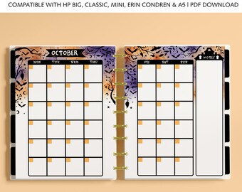 Halloween Planner Printable – Monthly Inserts fits HP Big, Classic, Mini, A5 & EC Planners – Spooky and Witchy Layout