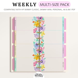 WEEKLY Planner Inserts fit Happy Planner Skinny Classic, Skinny Mini, Personal Size, A6 & B6 Planners: Rainbow Floral Planner Pages