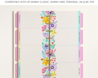 Wochenplaner Einlagen für Happy Planner Skinny Classic, Skinny Mini, Personal Size, A6 & B6 Planer: Regenbogen Blumen Seiten