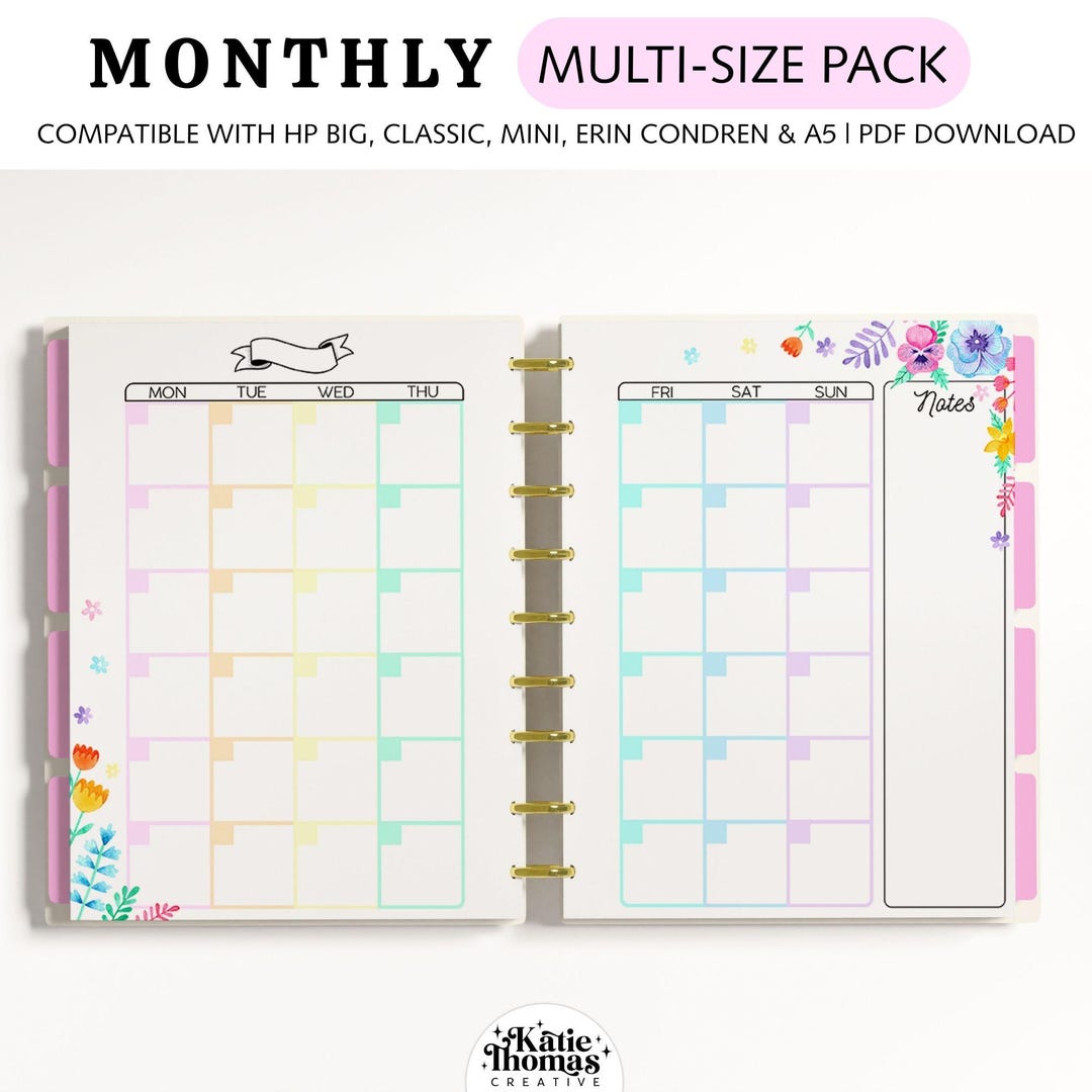 MONTHLY Planner Inserts Fits Happy Planner Classic, Big & Mini, Erin ...