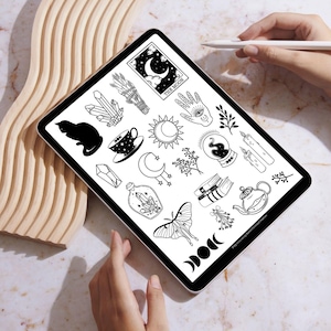 Witchy Digital Stickers Compatible with Goodnotes | 20 Mystical and Tarot-Themed Planner PNGs for iPad & Android Planning image 4
