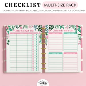 Weihnachts Geschenk und Wunschliste Planer Planer Einsätze passend für Happy Planner Classic, Big & Mini, Erin Condren, A5 Size Planner, Weihnachtseinkaufsliste
