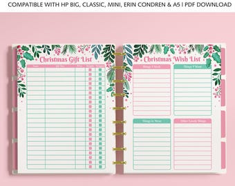 Christmas Gift and Wish List Planner Inserts fits Happy Planner Classic, Big & Mini, Erin Condren, A5 Size Planners, Christmas Shopping List