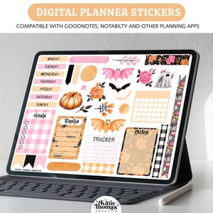 Digital Planner Weekly Sticker Kit, 37 Aesthetic Stickers for Digital Journals, Cute Pastel Halloween Stickers, Bats and Ghosts