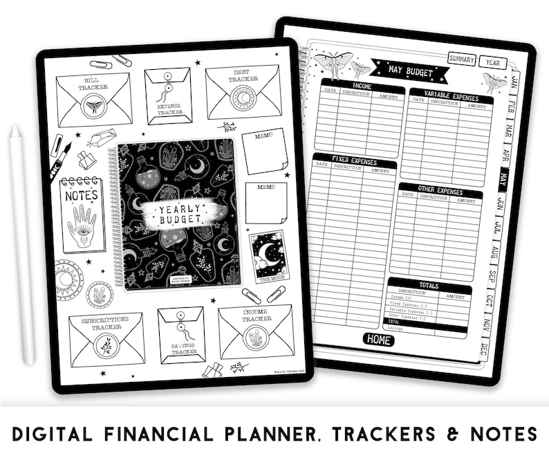 Witchy Digital Financial Planner, Includes Bill, Debt, Expenses, Subscriptions, Savings and Income Trackers, Budget Planner for Goodnotes 