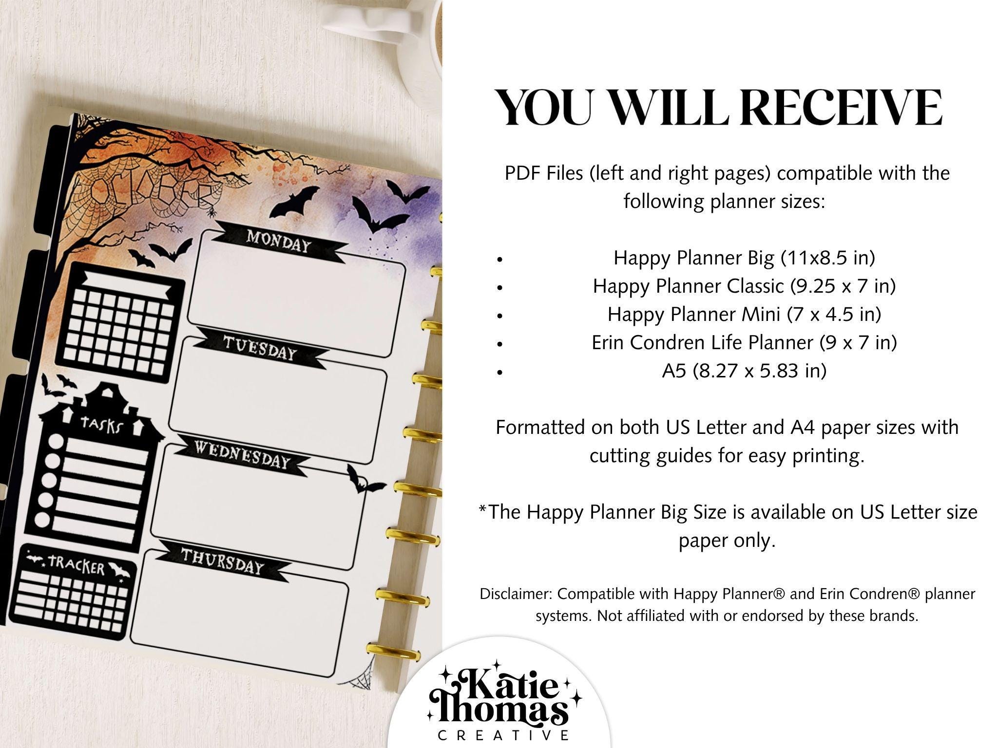 HALLOWEEN WEEKLY HORIZONTAL Planner Inserts Fits Happy Planner Classic ...
