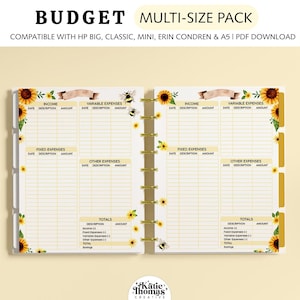 Financial Planner Printable – Sunflower Budget Inserts fits A5 & Happy Planner Classic, Big and Mini image 1