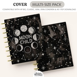 Printable Planner Cover fits Classic Happy Planner, Mini Happy Planner, Big Happy Planner, Erin Condren & A5 Sizes: Moon Child Lunar Phases