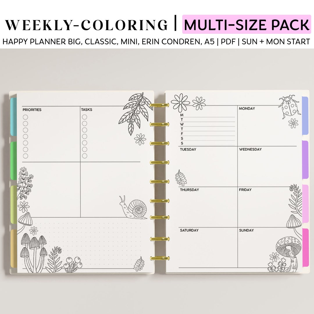 Printable Coloring DASHBOARD WEEKLY Planner Inserts for Happy Planner ...