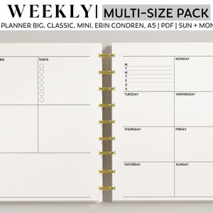WEEKLY DASHBOARD Minimalist Planner Inserts for Happy Planner Classic, Big & Mini, Erin Condren and A5 Size Planners