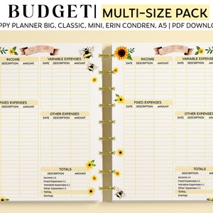 Financial Budget Planner Printable Planner Inserts for Happy Planner Classic, Big & Mini, Erin Condren and A5 Size Planners, Sunflowers