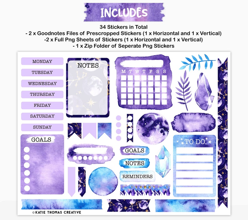 digital planner weekly sticker kit 34 aesthetic stickers for etsy
