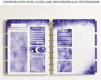 DAILY Planner Printable Inserts fits Happy Planner Classic, Big and Mini, Erin Condren and A5 Sizes, Galaxy & Constellation Planner Refills