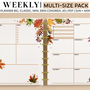 Planner semanal para painel, compatível com os modelos Happy Planner Classic, Big & Mini, Erin Condren e A5, páginas aconchegantes com folhas de outono