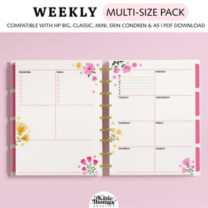 WÖCHENTLICHES DASHBOARD Planereinlagen passend für Happy Planner Classic, Big & Mini, Erin Condren und A5 Size Planner, Pink und Gelb mit Blumenmuster