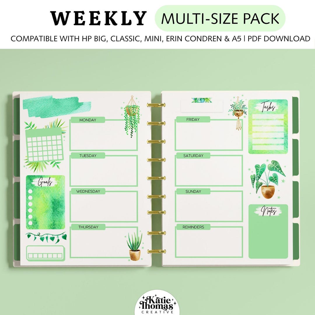 WEEKLY Planner Inserts Fits Happy Planner Classic, Big & Mini, Erin ...