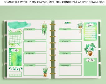 WEEKLY Planner Inserts fits Happy Planner Classic, Big & Mini, Erin Condren and A5 Size Planners, Watercolor Plants Printable Planner Pages