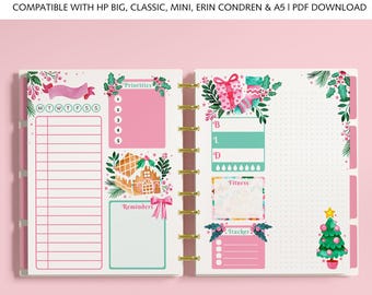 Christmas DAILY Planner Inserts fits Happy Planner Classic, Big & Mini, Erin Condren and A5 Size Planners, Festive Holiday Planner Pages
