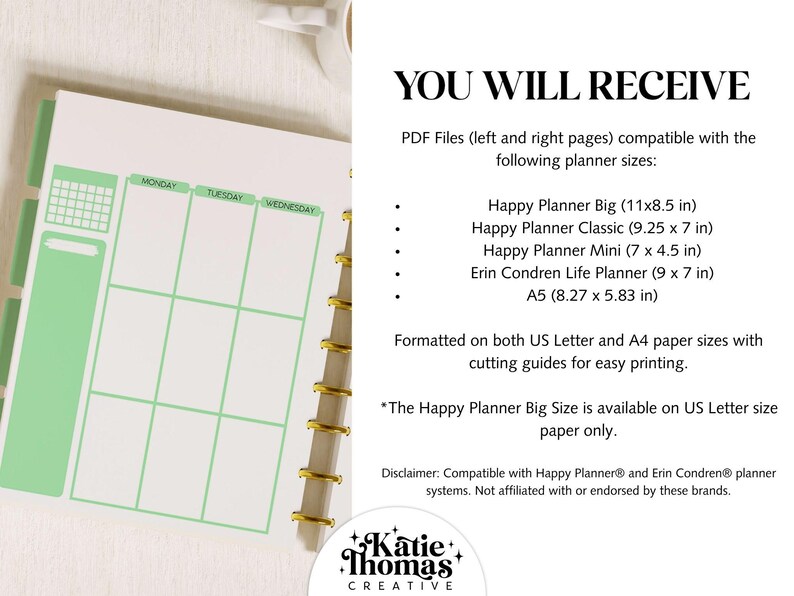 WEEKLY Vertical Printable Planner Inserts Fits Happy Planner Classic ...