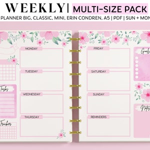 WEEKLY Planner Inserts for Happy Planner Classic, Big & Mini, Erin Condren and A5 Size Planners, Pink Floral Printable Planner Pages