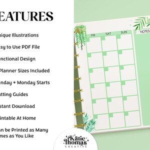 May include: A printable planner page with a green and white color scheme. The page features a weekly calendar layout with spaces for Friday, Saturday, Sunday, and notes. The design includes a cactus and leafy plants.