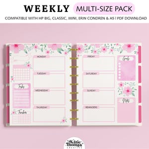 WEEKLY Planner Inserts fits Happy Planner Classic, Big & Mini, Erin Condren and A5 Size Planners, Pink Floral Printable Planner Pages