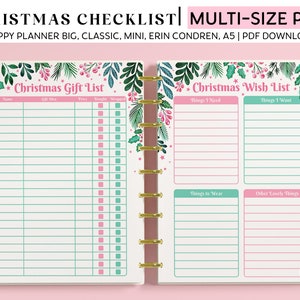 Christmas Gift and Wish List Planner Inserts for Happy Planner Classic, Big & Mini, Erin Condren + A5 Size Planners, Christmas Shopping List