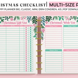 Weihnachtsgeschenk und Wunschliste Planer Planer Einsätze für Happy Planner Classic, Big & Mini, Erin Condren + A5 Size Planner, Weihnachtseinkaufsliste