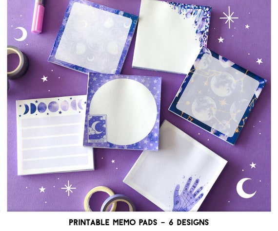 Printable Memo Pad Notes, Purple Witchy Aesthetic Stationery, To Do List Sticky Note Pad, Planners and Journal Accessories