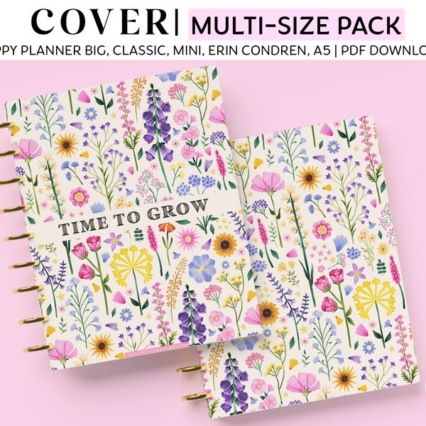 Wildblumen Printable Planner oder Notebook Cover für Happy Planner Classic, Mini, Big, Erin Condren und A5 Größen, Floral Discbound Planner