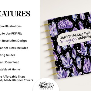 Amethyst Crystal Printable Planner Cover fits Happy Planner Classic, Big, Mini, Erin Condren and A5 Sizes, Magical Witchy Aesthetic image 2