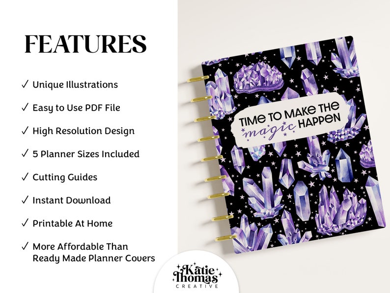 Amethyst Crystal Printable Planner Cover fits Happy Planner Classic, Big, Mini, Erin Condren and A5 Sizes, Magical Witchy Aesthetic image 2