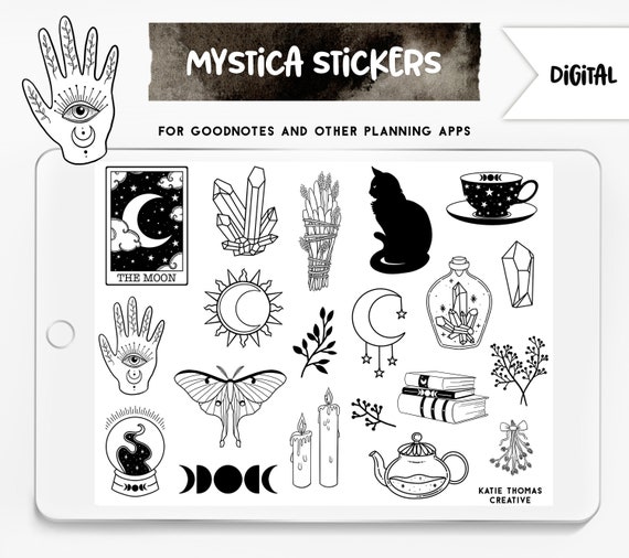 Bullet journal Halloween witchy sticker set SVG PNG Black and white Cute creepy Productivity planner Witch October set