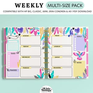 Insertos de planificador horizontal SEMANAL compatibles con los planificadores Happy Planner Classic, Big & Mini, Erin Condren y tamaño A5, con diseño de tucanes de la jungla de verano.
