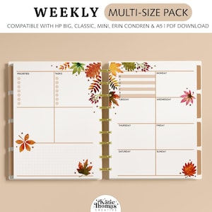 WÖCHENTLICHES DASHBOARD Planereinlagen passend für Happy Planner Classic, Big & Mini, Erin Condren und A5 Größe Planner, Cozy Autumn Fall Leaves Seiten
