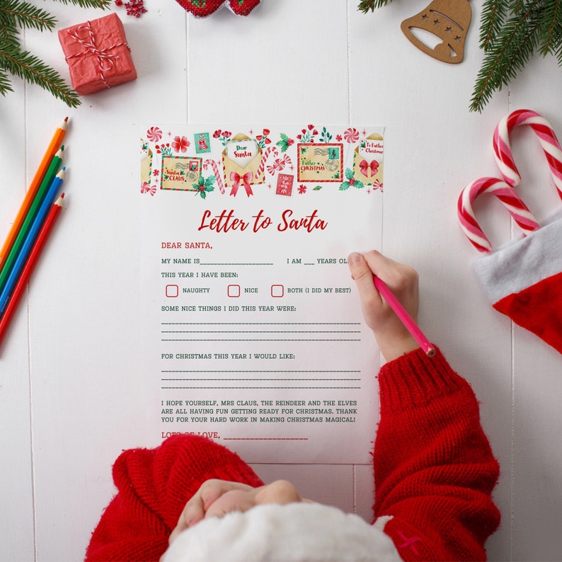 Kids Christmas Letter to Santa With Watercolor Illustrations | Editable ...