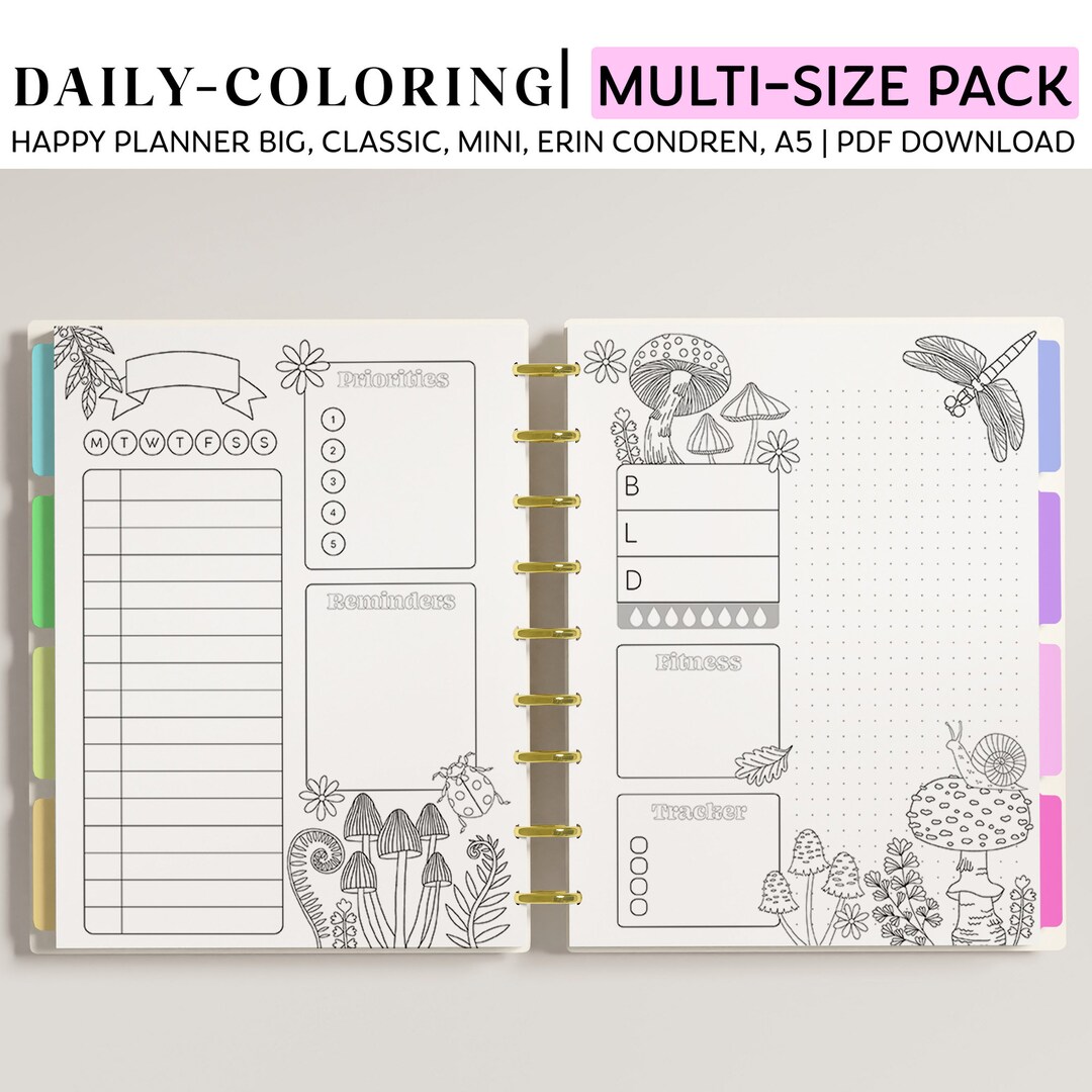 Printable Coloring DAILY Planner Inserts for Happy Planner Classic, Big ...