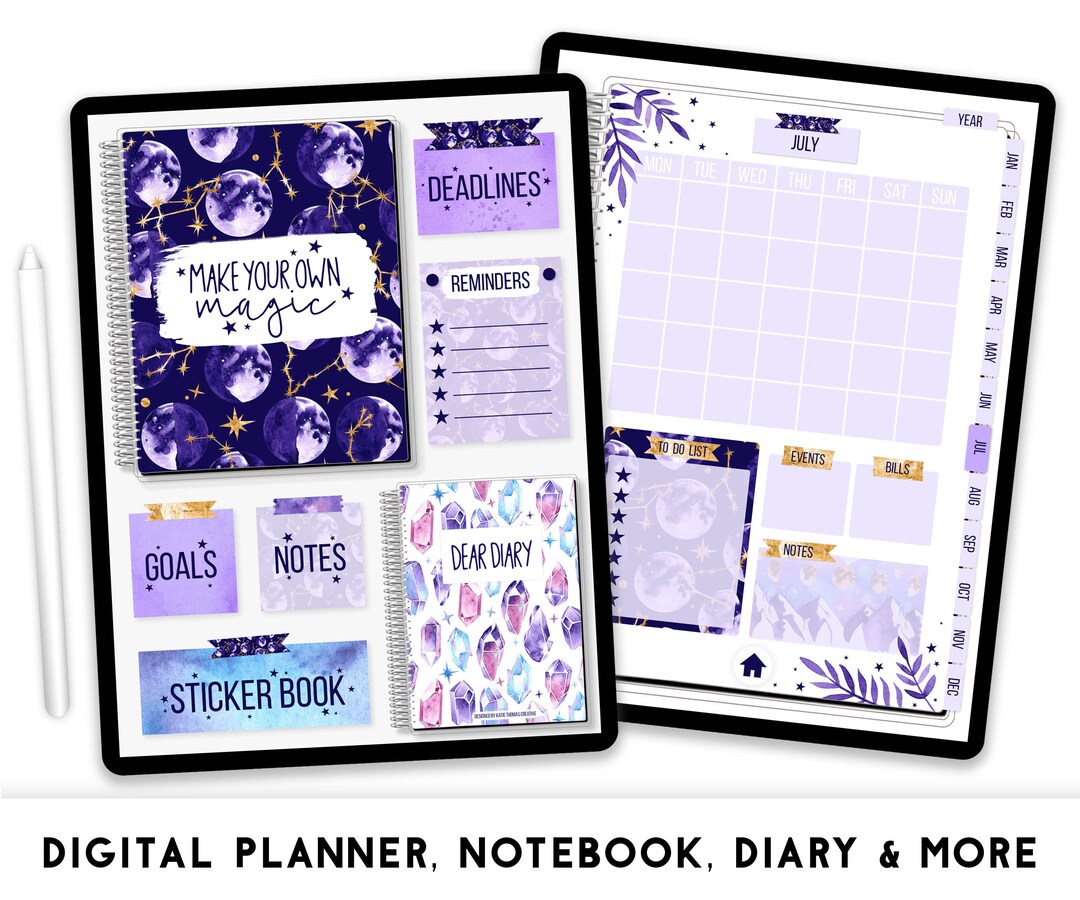 Moon and Stars Digital Planner for Goodnotes, Digital Journal, Undated ...