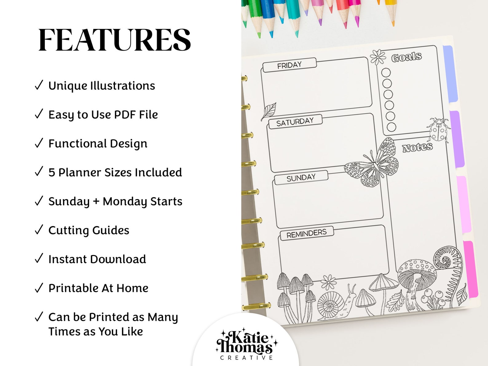 Printable Colouring WEEKLY Planner Inserts Fits Happy Planner Classic ...