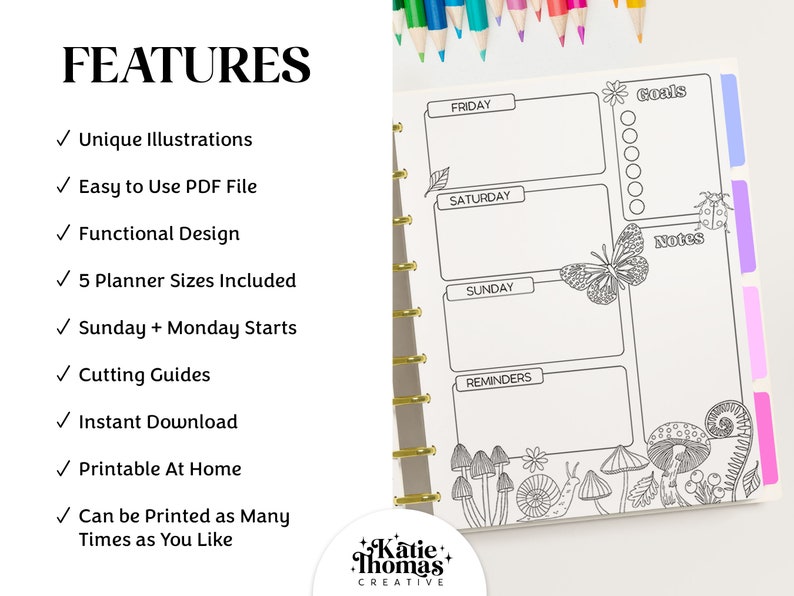 Printable Colouring WEEKLY Planner Inserts Fits Happy Planner Classic ...