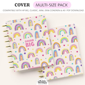 Rainbow Printable Planner or Notebook Cover fits Happy Planner Classic, Mini, Big, Erin Condren and A5 Sizes, Discbound Planners, Dream Big
