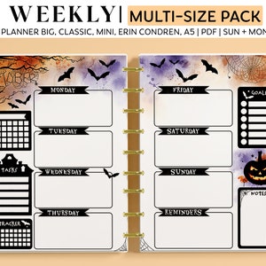 HALLOWEEN WEEKLY HORIZONTAL Planner Inserts for Happy Planner Classic, Big & Mini, Erin Condren and A5 Size Planners, Spooky Planner Pages