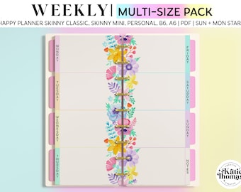 WEEKLY Planner Inserts for Happy Planner Skinny Classic, Skinny Mini, Personal Size, A6 & B6 Planners: Rainbow Floral Planner Pages