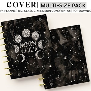 Printable Planner Cover for Classic Happy Planner, Mini Happy Planner, Big Happy Planner, Erin Condren & A5 Sizes: Moon Child Lunar Phases
