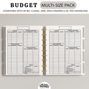 Financial Budget Planner Printable Planner Inserts fits Happy Planner Classic, Big & Mini, Erin Condren and A5 Size Planners, Minimalist